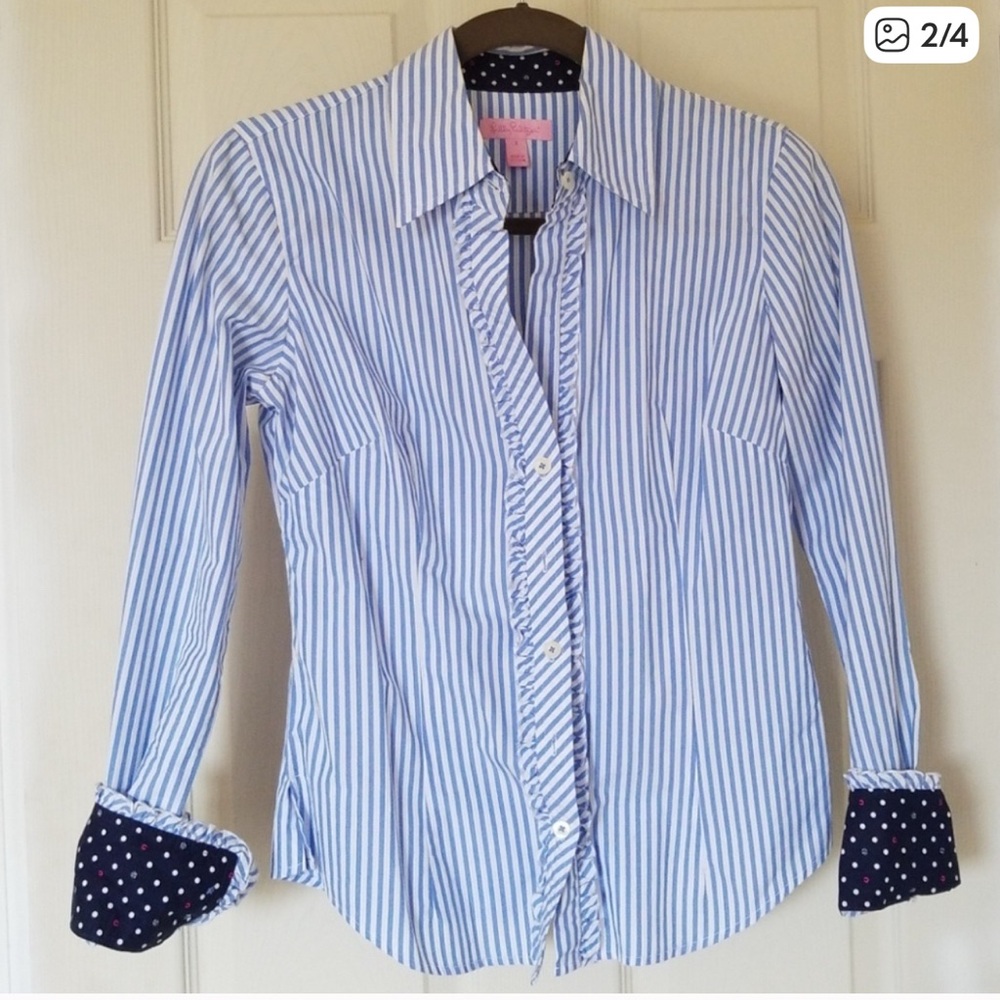Lilly Pulitzer Blue and White Striped Button Down Shirt